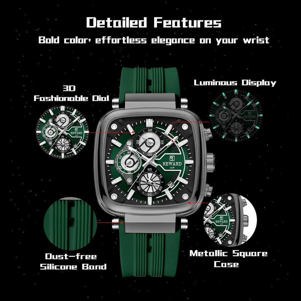 Reward Stylish & luxury Green Watch with Chronograph  ||  ساعة ريوارد الخضراء الأنيقة والفاخرة مع خاصية الكرونوغراف