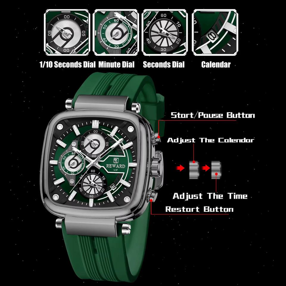 Reward Stylish & luxury Green Watch with Chronograph  ||  ساعة ريوارد الخضراء الأنيقة والفاخرة مع خاصية الكرونوغراف